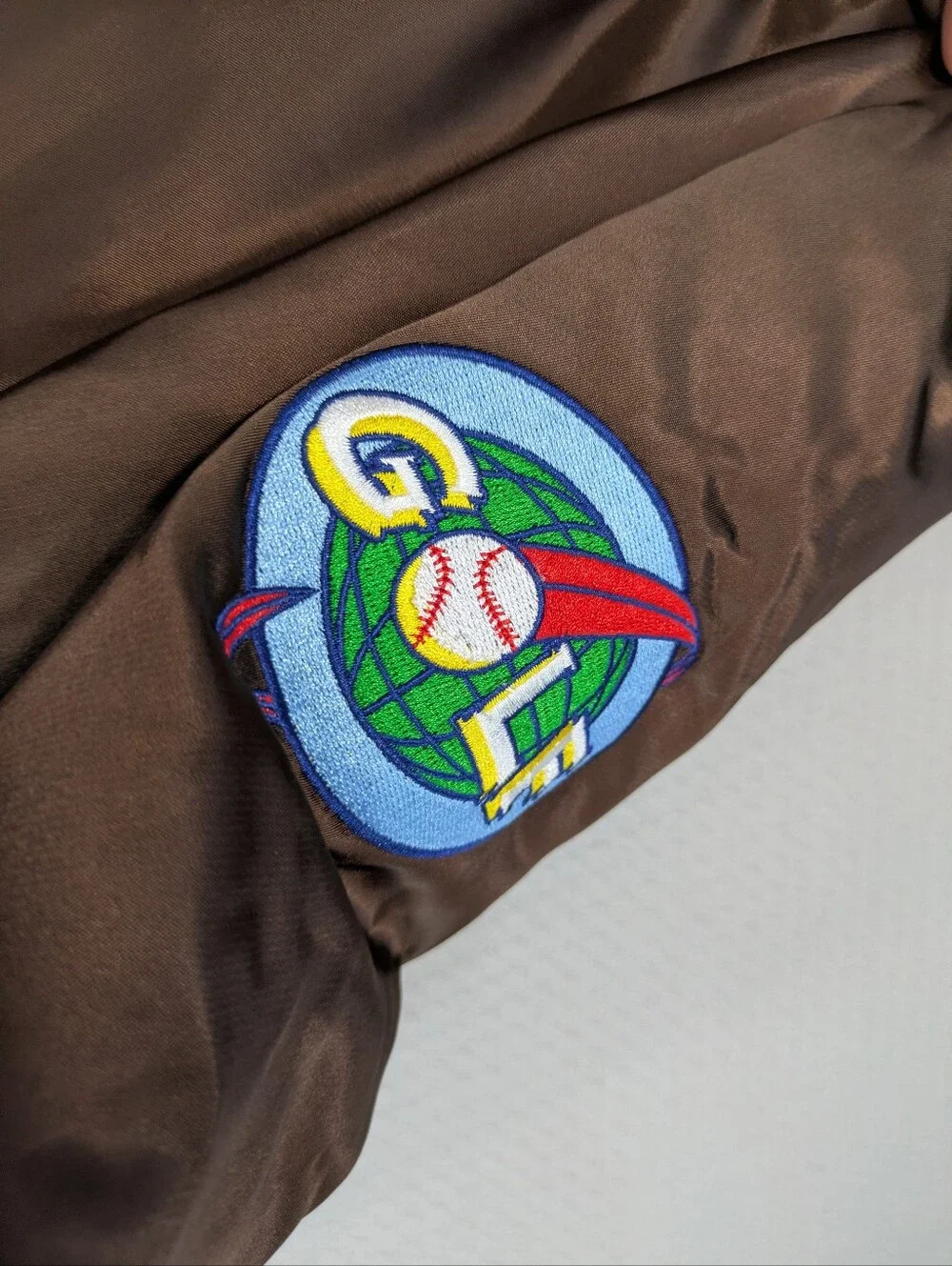 Golf Wang University Satin Bomber Varsity Jacket Size large Brown